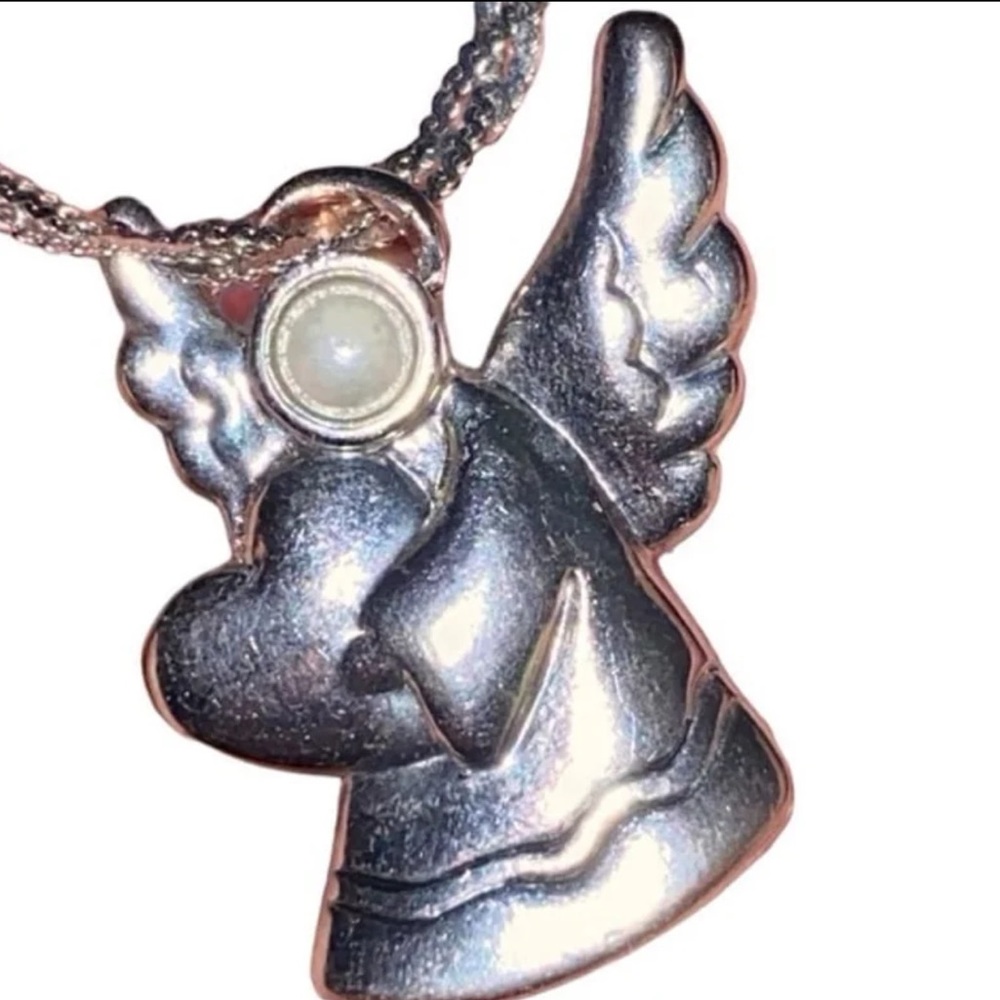 Vintage Sterling Silver Pearl Angel Pendant Braided Chain Necklace 20" - Picture 6 of 7